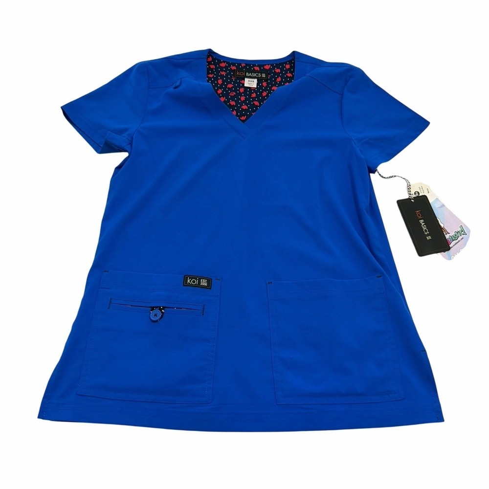 NWT koi bright blue scrub top sz nurse medical professional sz XXS